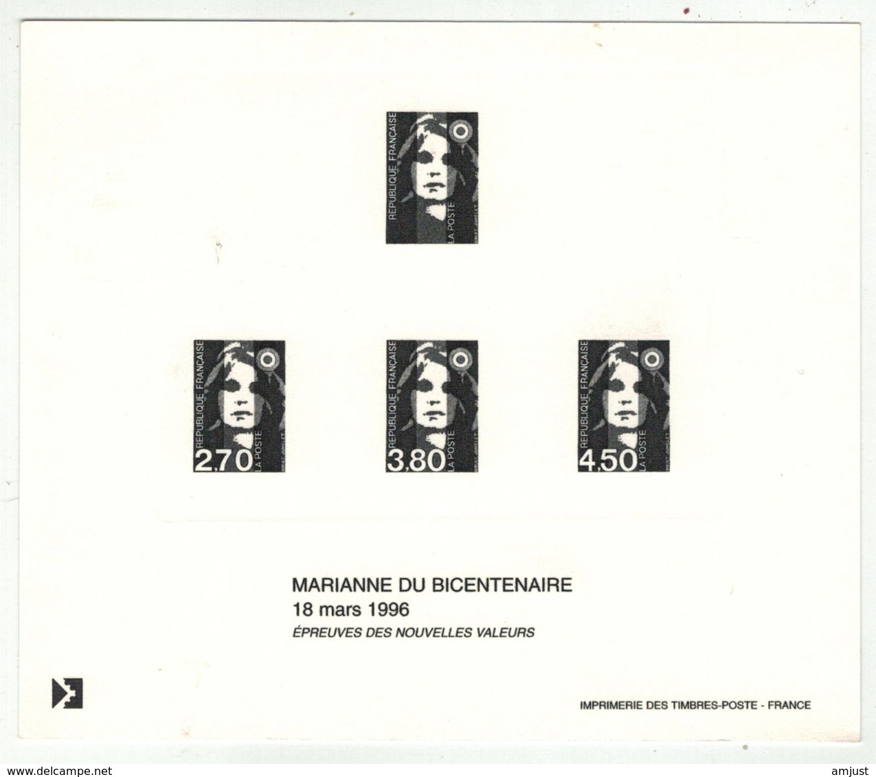 France // Documents De La Poste // Epreuves Des Timbres  Marianne Du Bicentenaire - Documentos Del Correo