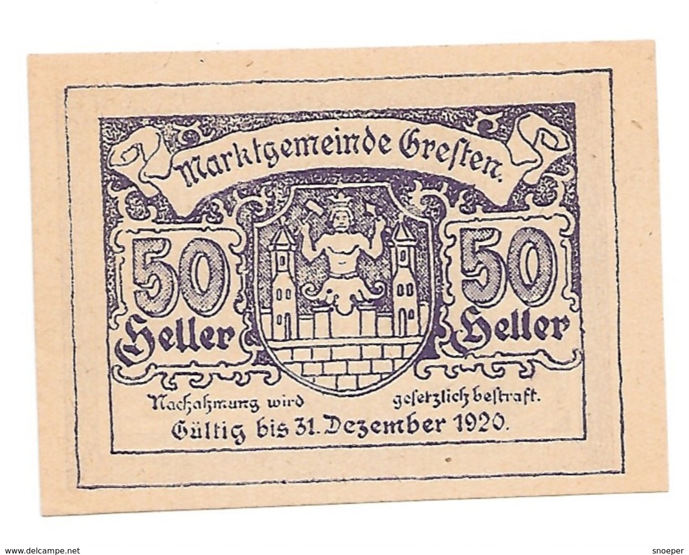 **notgeld   Austria Gresten 50 Heller 278 L - Austria