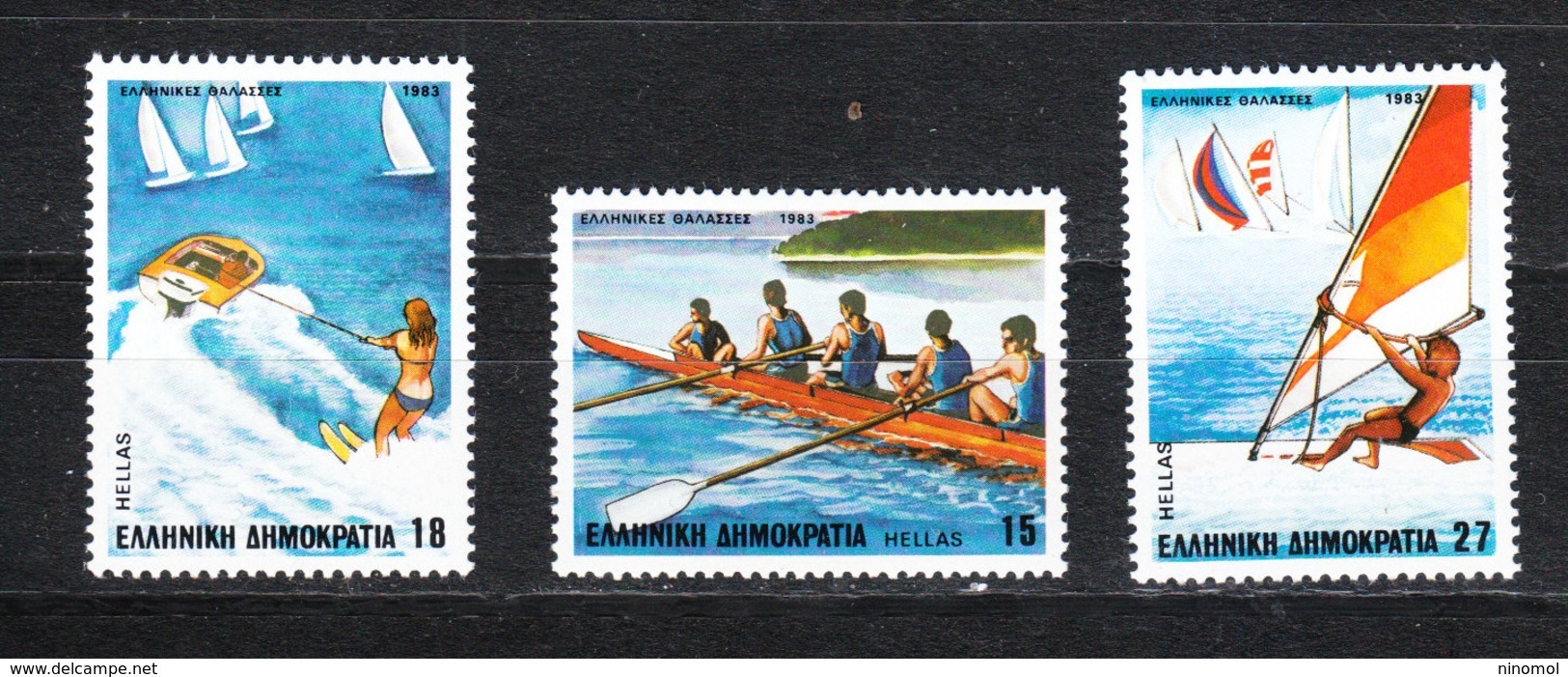 Grecia   - 1983. Sport Acquatici: Sci Nautico, Surf, Canottaggio. Water Sports: Water Skiing, Surfing, Rowing.MNH - Wasserski