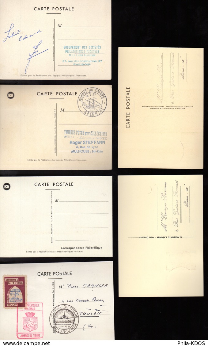 LOT " JOURNEE DU TIMBRE " Sur 5 Cartes MAXIMUM  De 1950 à 1965. Voir Les Scans R/V. Parfait état. CM - Collections, Lots & Series