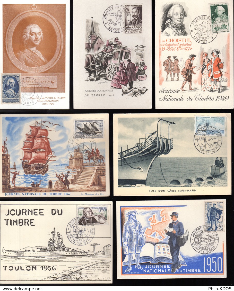 LOT " JOURNEE DU TIMBRE " Sur 7 Cartes MAXIMUM  De 1950 à 1965. Voir Les Scans R/V. Parfait état. CM - Lots & Serien