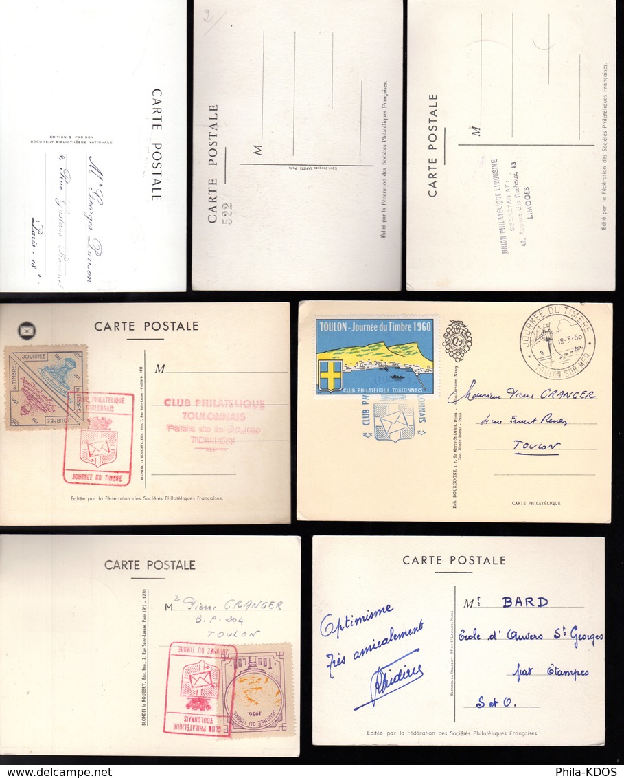LOT " JOURNEE DU TIMBRE " Sur 7 Cartes MAXIMUM  De 1950 à 1965. Voir Les Scans R/V. Parfait état. CM - Lots & Serien
