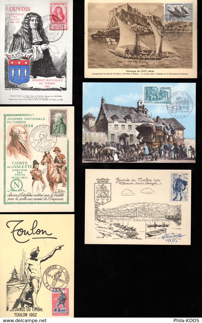 LOT " JOURNEE DU TIMBRE " Sur 6 Cartes MAXIMUM  De 1947 à 1962. Voir Les Scans R/V. Parfait état. CM - Collections, Lots & Séries