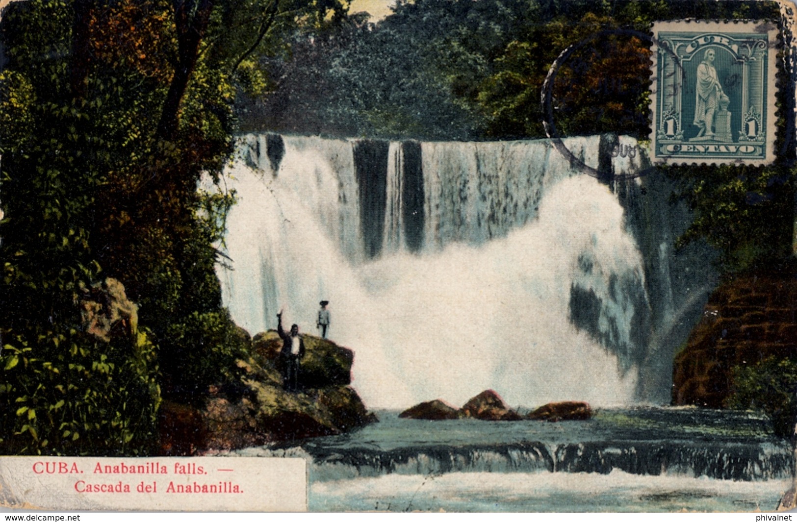 1908 , CUBA , T.P. CIRCULADA , LA HABANA - NUEVA YORK , CASCADA DEL ANABANILLA - Storia Postale