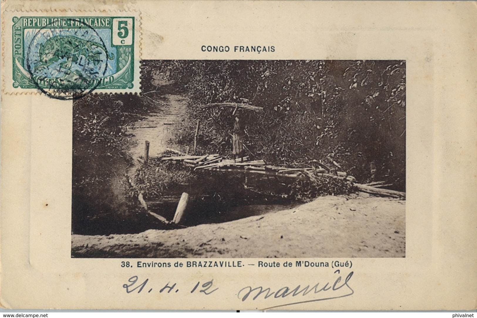 1912 , CONGO FRANCÉS , T.P. CIRCULADA , ENVIRONS DE BRAZZAVILLE - ROUTE DE M' DOUNA ( GUÉ ) - Cartas & Documentos