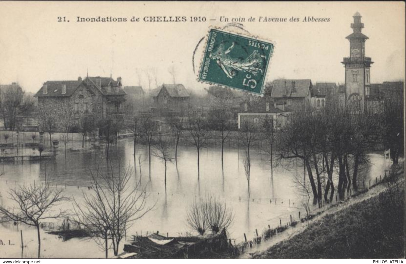 CPA Inondations 1910 Chelles Un Coin De L'avenue Des Abbesses A.L. 24 - Chelles