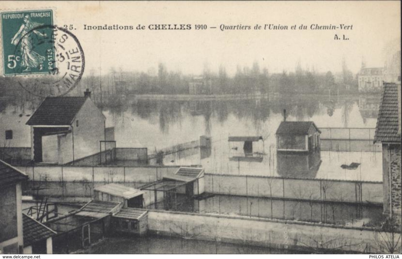 CPA Inondations 1910 Chelles Quartiers De L'Union Et Du Chemin Vert A.L. - Chelles