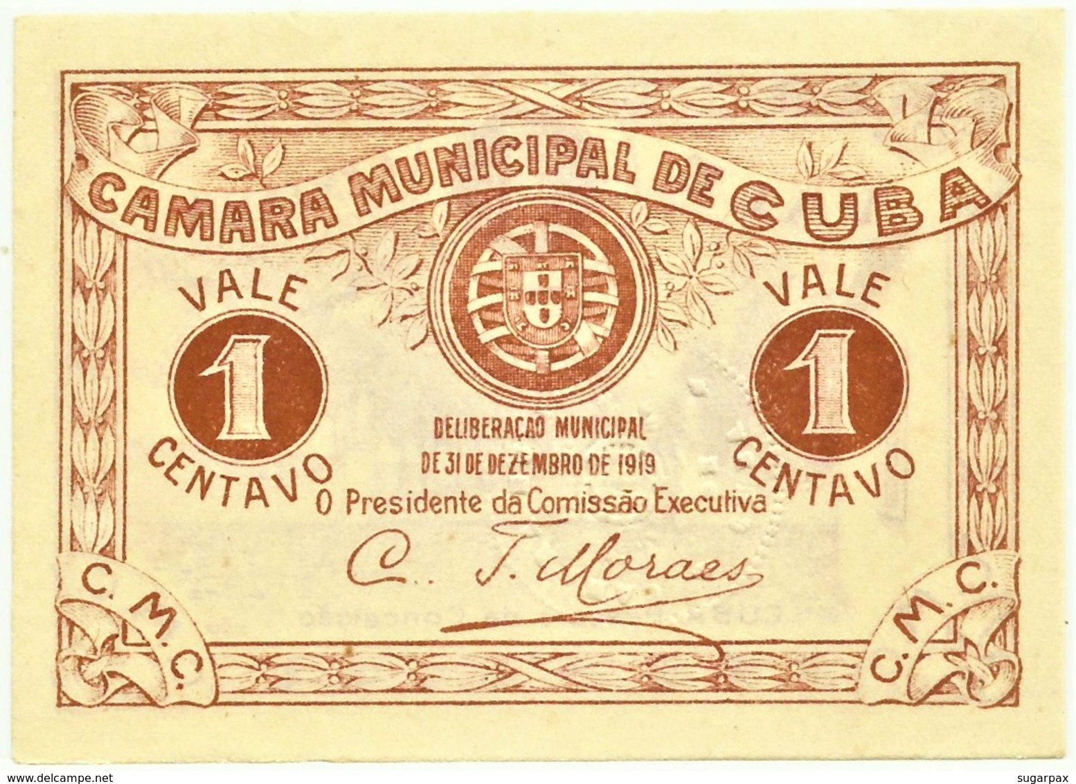 CUBA - Cédula De 1 Centavo - M.A. 802 - 31.12.1919 - Passeio Da Conceição - Portugal - Emergency Paper Money Notgeld - Portugal