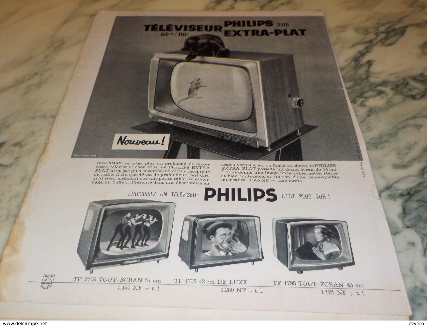 ANCIENNE PUBLICITE EXTRA PLAT  TELEVISEUR  PHILIPS 1960 - Fernsehgeräte