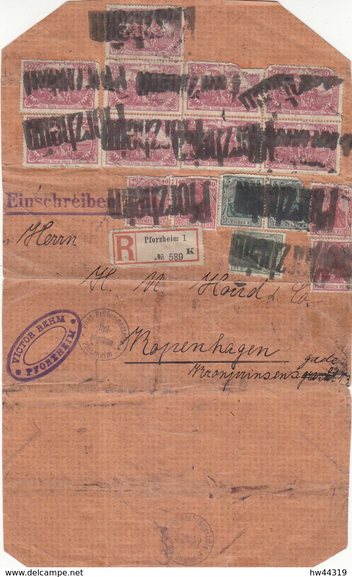 Briefvorderseite R-Brief Aus PFORZHEIM Mit Notstempel Nach Kopenhagen Zensur Pforzheim - Covers & Documents