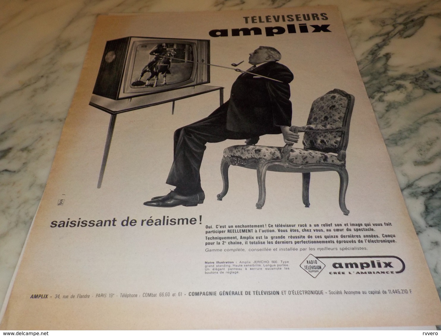 ANCIENNE PUBLICITE SAISISSANT DE REALISME TELEVISION  AMPLIX 1962 - Televisione