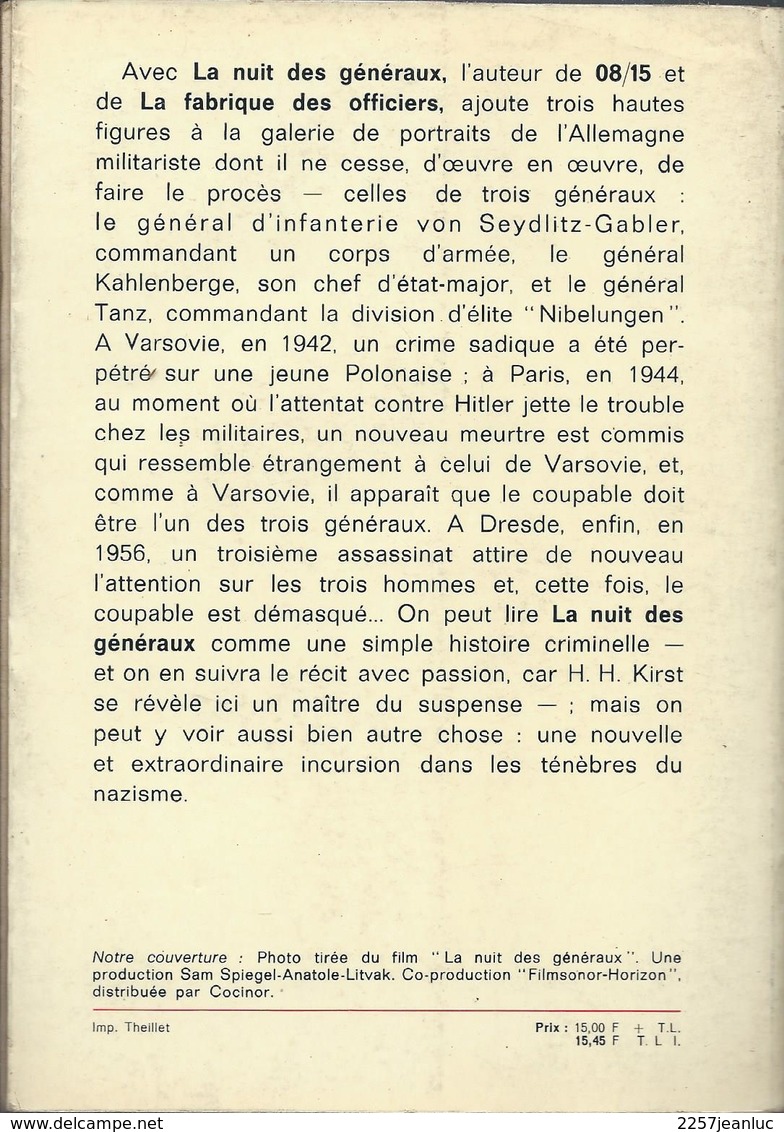 Hans Hellmut Kirst - La Nuit Des Généraux Edit Robert Laffont 1963 - Films