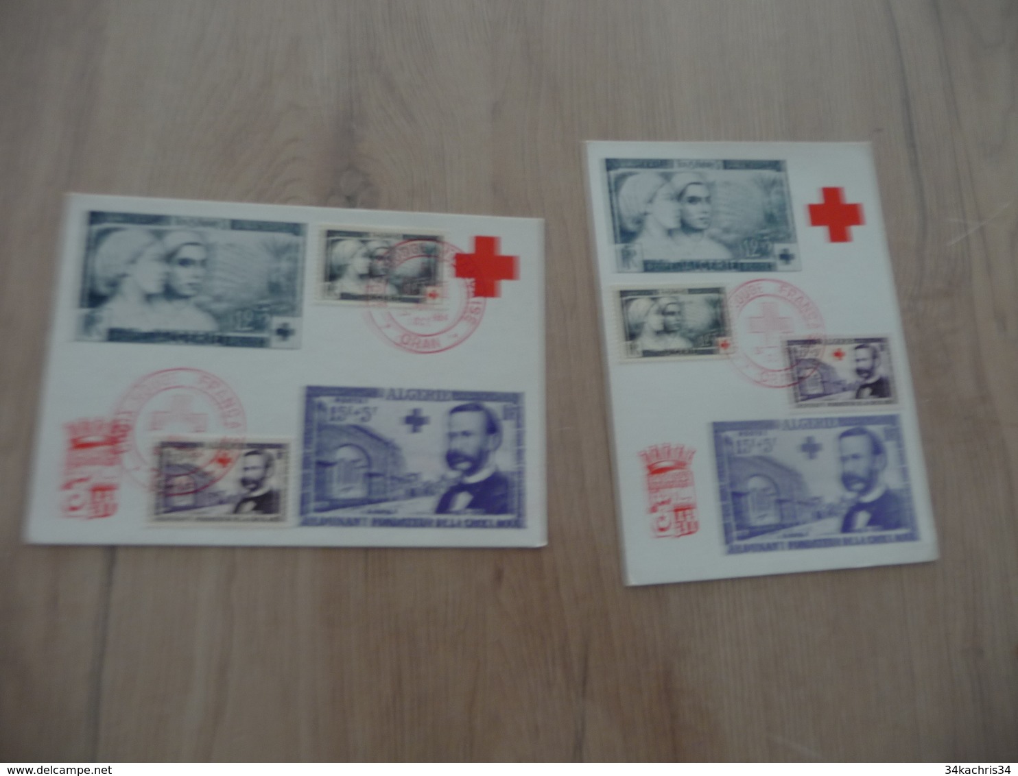 Algérie Croix Rouge 2 Premiers Jours Avec 2 TP 1954 - Covers & Documents