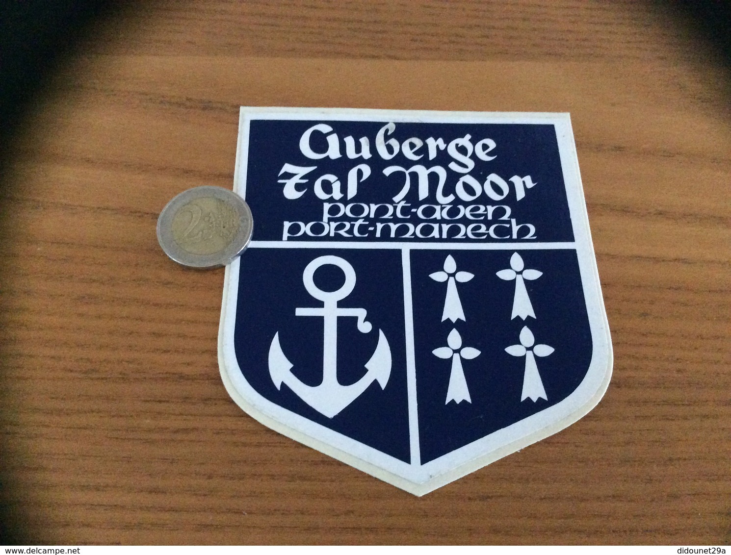 AUTOCOLLANT, Sticker «Auberge Tal Moor - Pont-Aven Port-Manech (29)» (restaurant, Blason, Ancre, Hermine) - Pegatinas