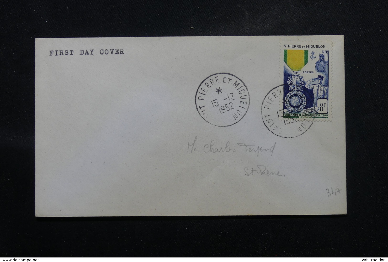 SAINT PIERRE ET MIQUELON - Oblitération FDC De La Médaille Militaire Sur Enveloppe En 1952  - L 58707 - FDC