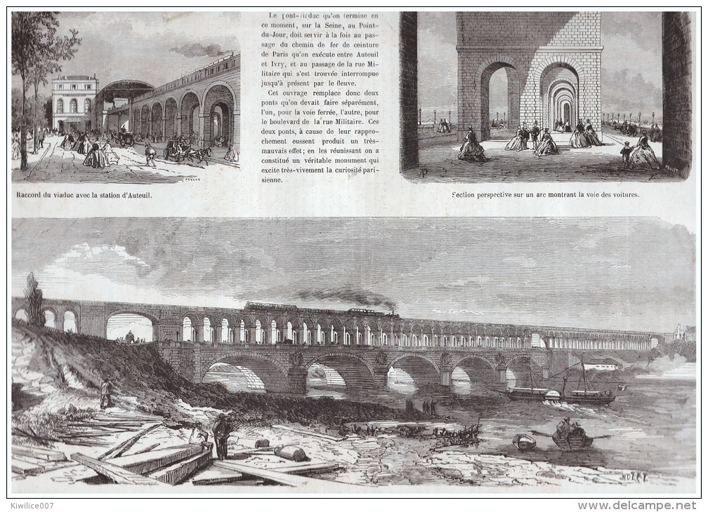 Gravure De  1865  POINT-DU-JOUR AUTEUIL IVRY    LE   PONT-VIADUC - Unclassified