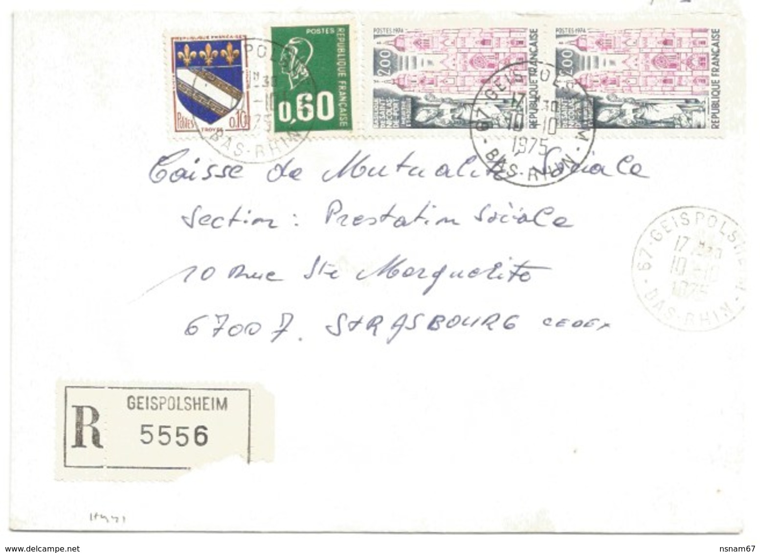 H441 - BAS RHIN - GEISPOLSHEIM - 1975 - ROND Avec CODE POSTAL 67 - Recommandé - - 1961-....