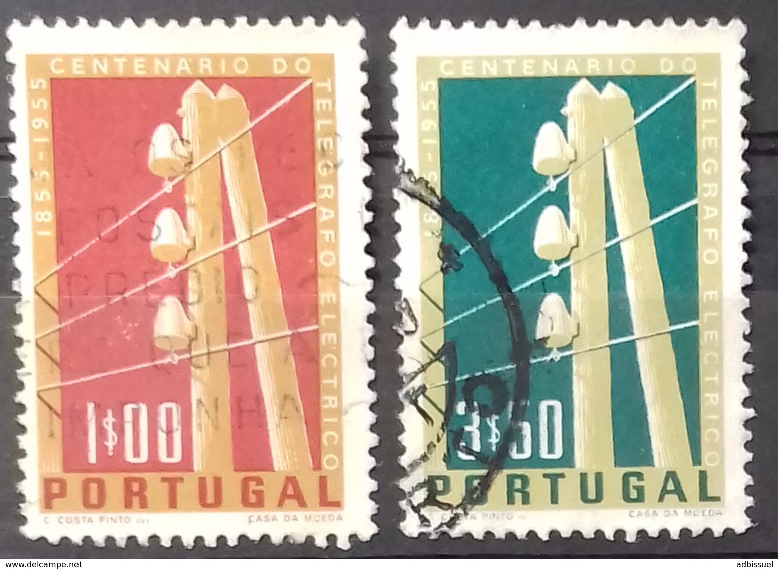 PORTUGAL N° 826 + 828 COTE 4,25 € OBLITERES TELEGRAPHE ELECTRIQUE 1955 - Used Stamps