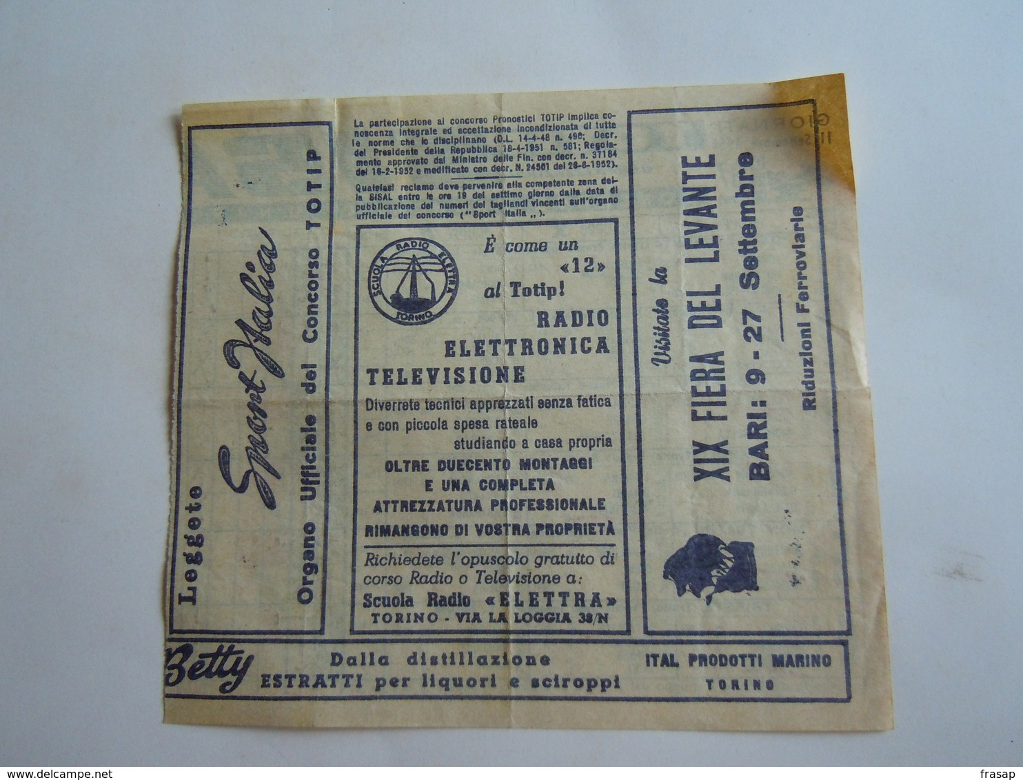 SCHEDINA GIOCATA TOTIP CORSE CAVALLI GIORNATA 374 1955 RADIO ELETRONICA TELEVISIONE - Equitazione