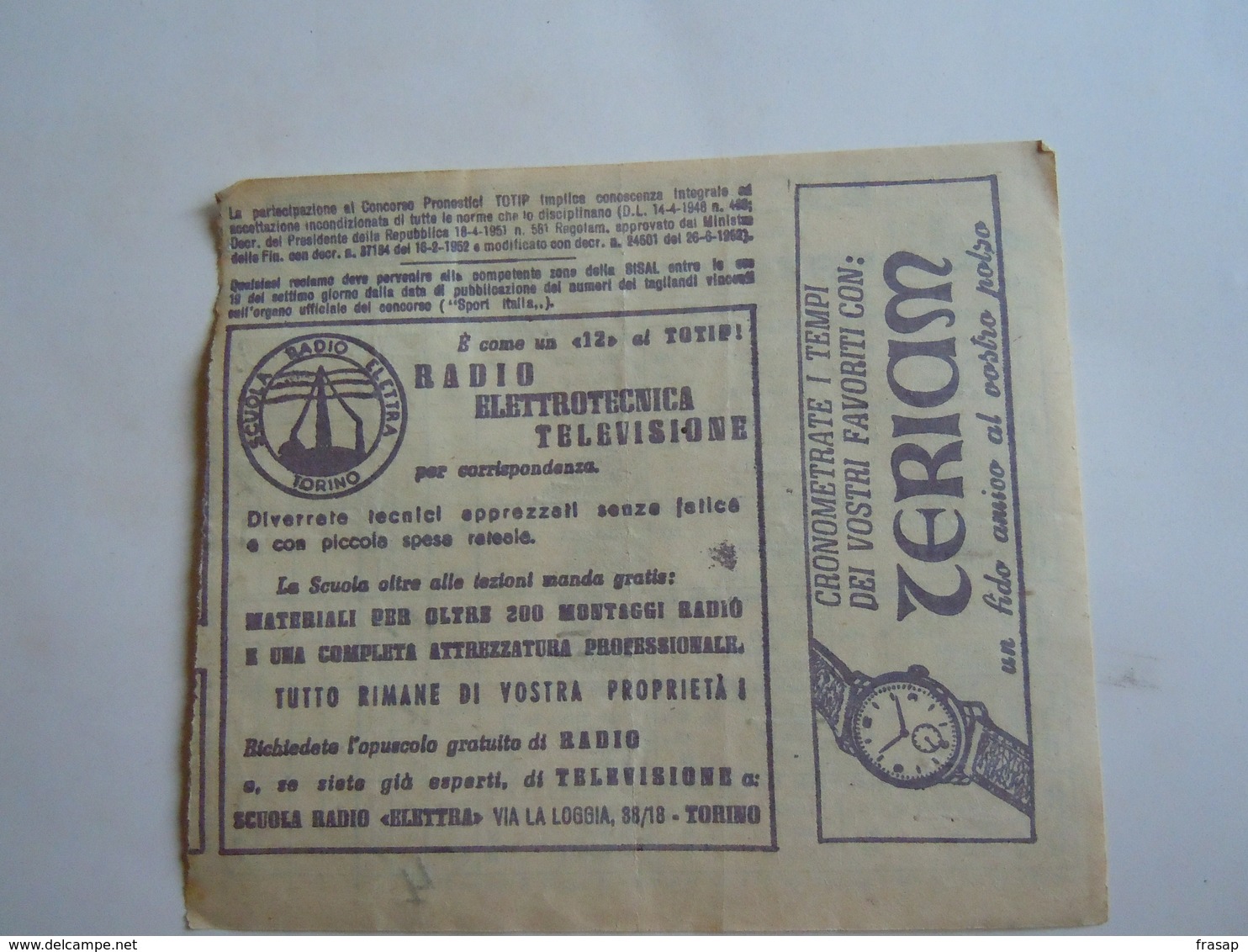 SCHEDINA GIOCATA TOTIP CORSE CAVALLI GIORNATA 32 1954 RADIO ELETRONICA TELEVISIONE TERIAM OROLOGI - Reiten