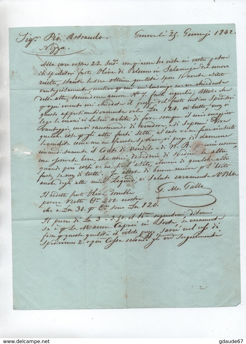 1842 - LETTRE De GENOVA Pour NICE - ...-1850 Préphilatélie