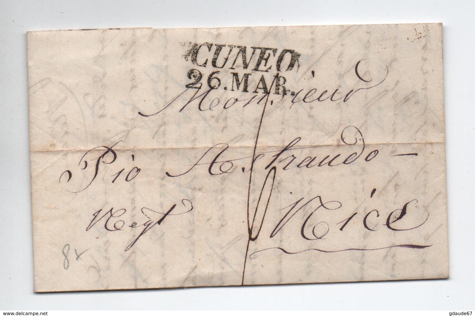 1838 - LETTRE De CUNEO Pour NICE - ...-1850 Préphilatélie