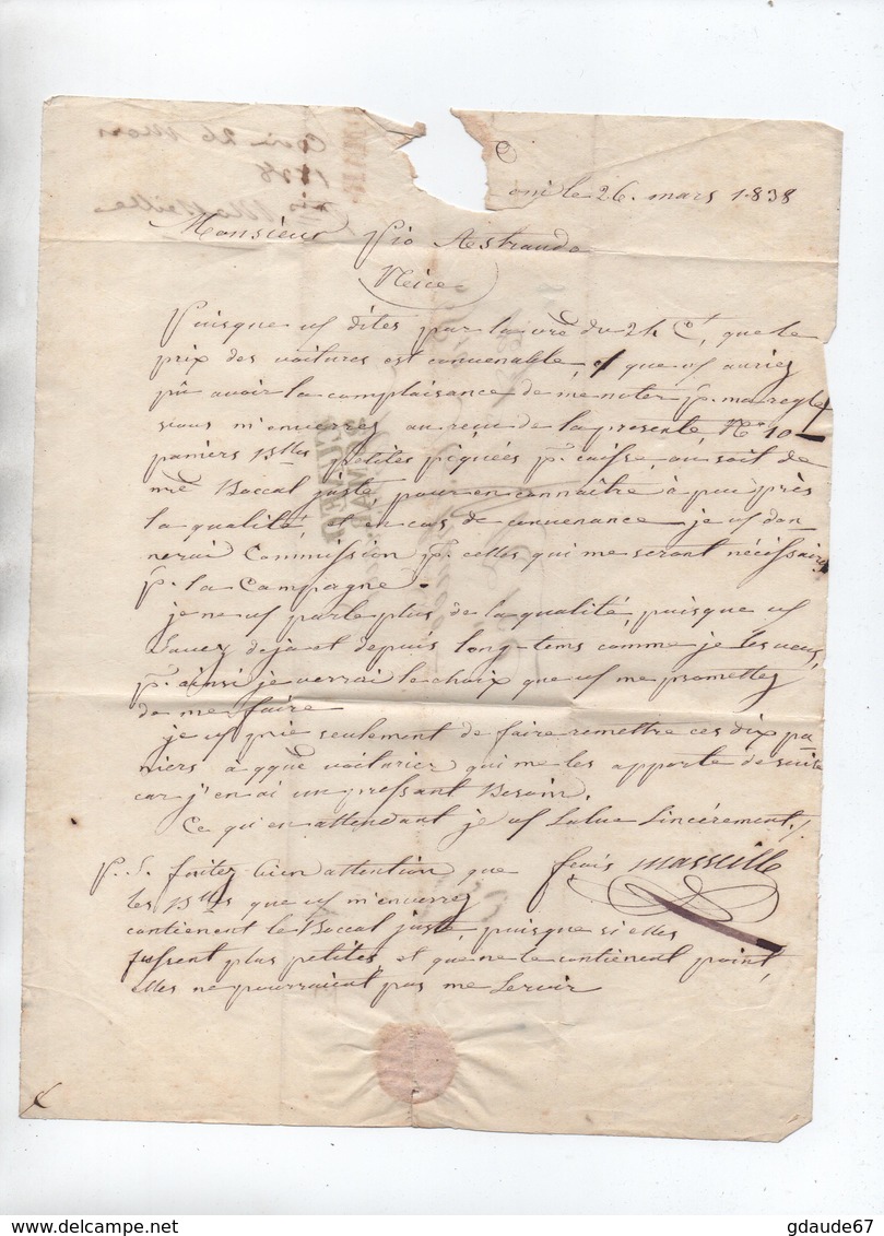 1838 - LETTRE De CUNEO Pour NICE - ...-1850 Préphilatélie