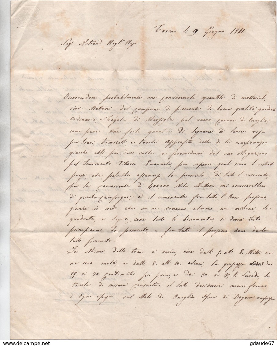 1841 - LETTRE De TORINO Pour NICE - 1. ...-1850 Prefilatelia