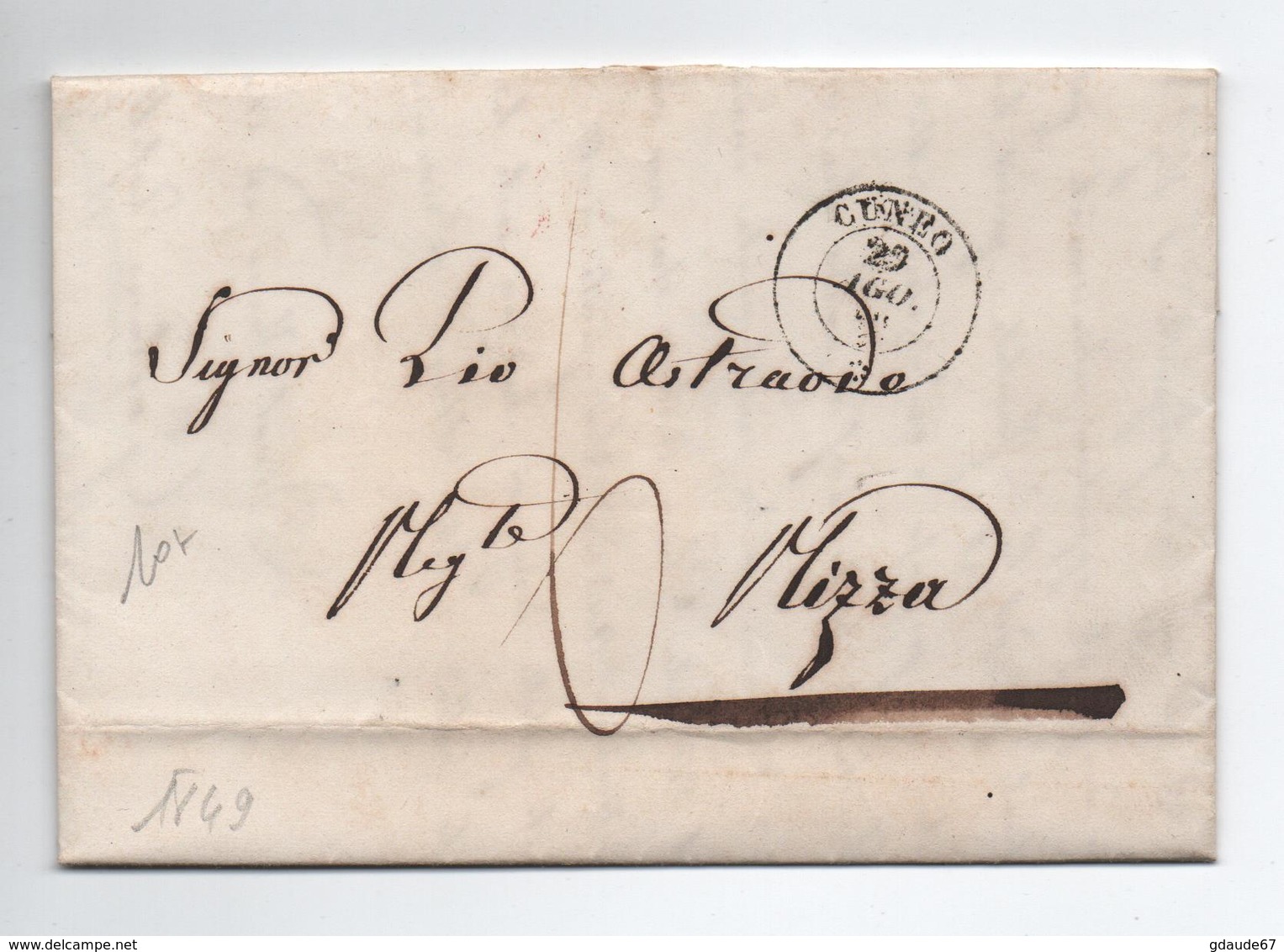 1849 - LETTRE De CUNEO Avec CACHET SARDE Pour NICE - ...-1850 Préphilatélie