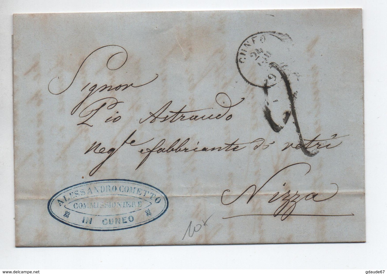 1856 - LETTRE De CUNEO Pour NICE - ...-1850 Préphilatélie