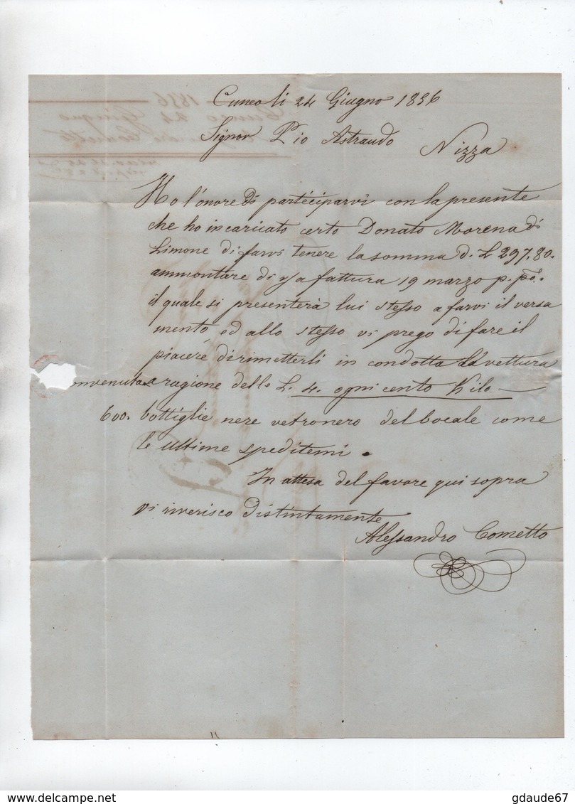 1856 - LETTRE De CUNEO Pour NICE - 1. ...-1850 Vorphilatelie