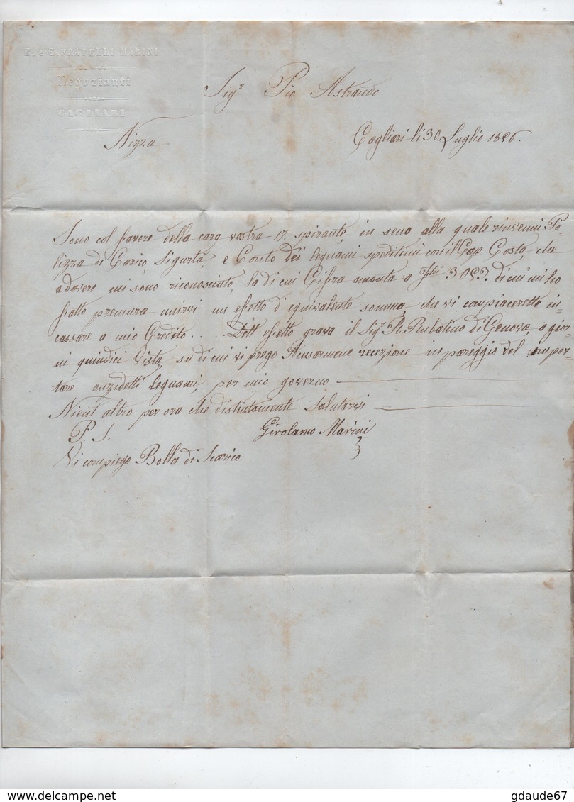1856 - LETTRE De CAGLIARDI Avec CACHET SARDE Pour NICE - Sardinien