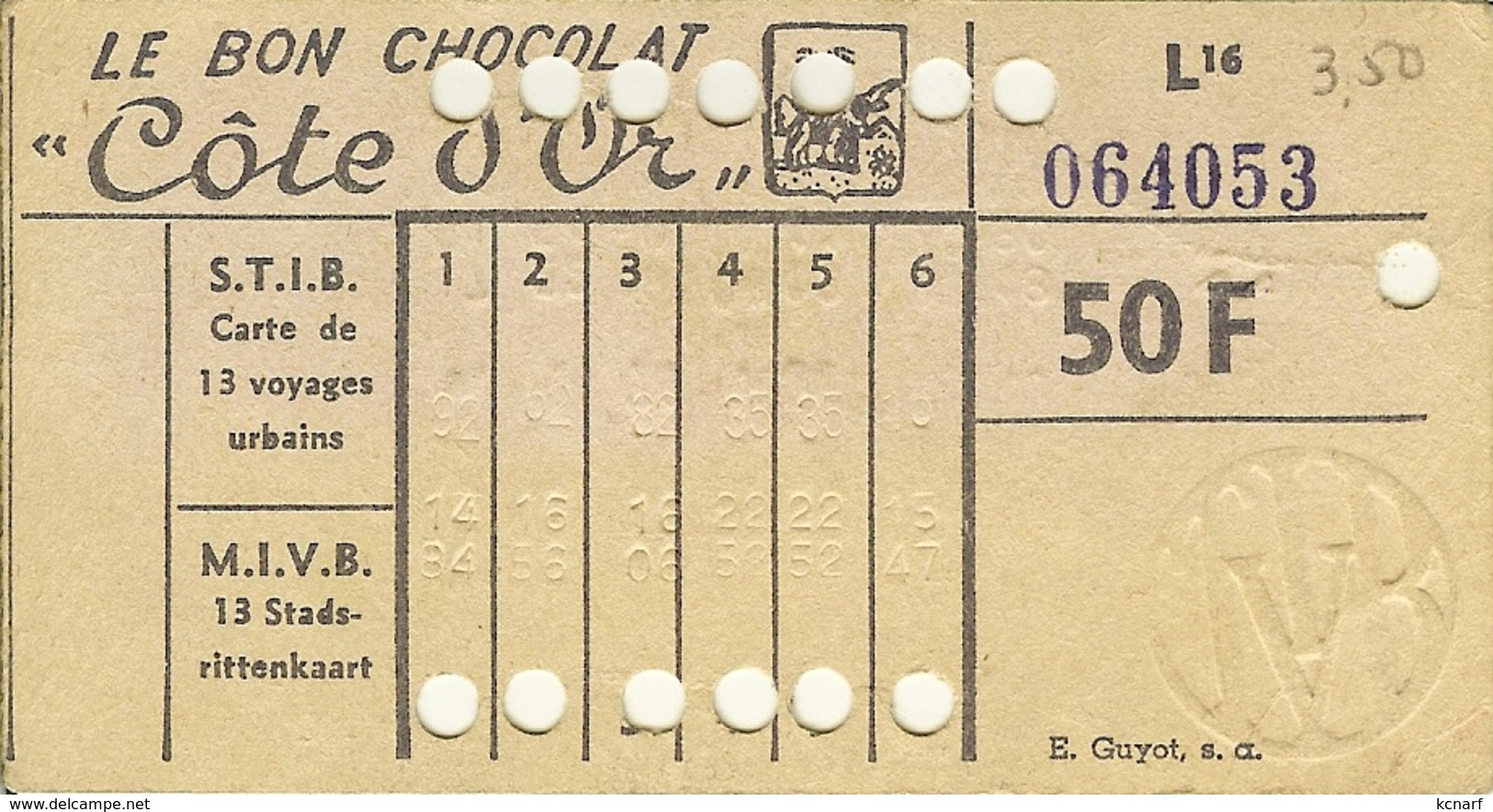 Carte De 13 Voyages Urbains S.T.I.B / M.I.V.B Avec Pub Le Bon Chocolat ôte D'Or / De Goede Chocolade . - Europe