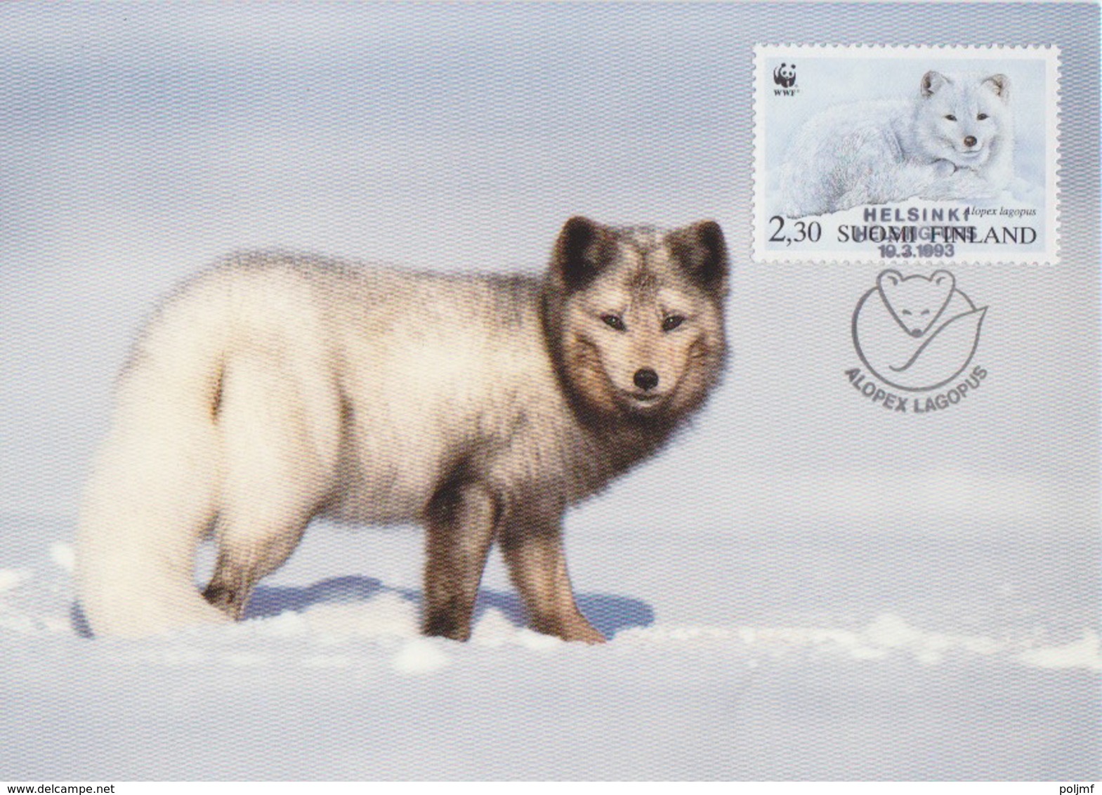 Finlande, 4 CP Max des N° 1166 à 1169 (renard arctique, été et hiver), Obl. Helsinski le 19/3/93 Alopex Lagopus