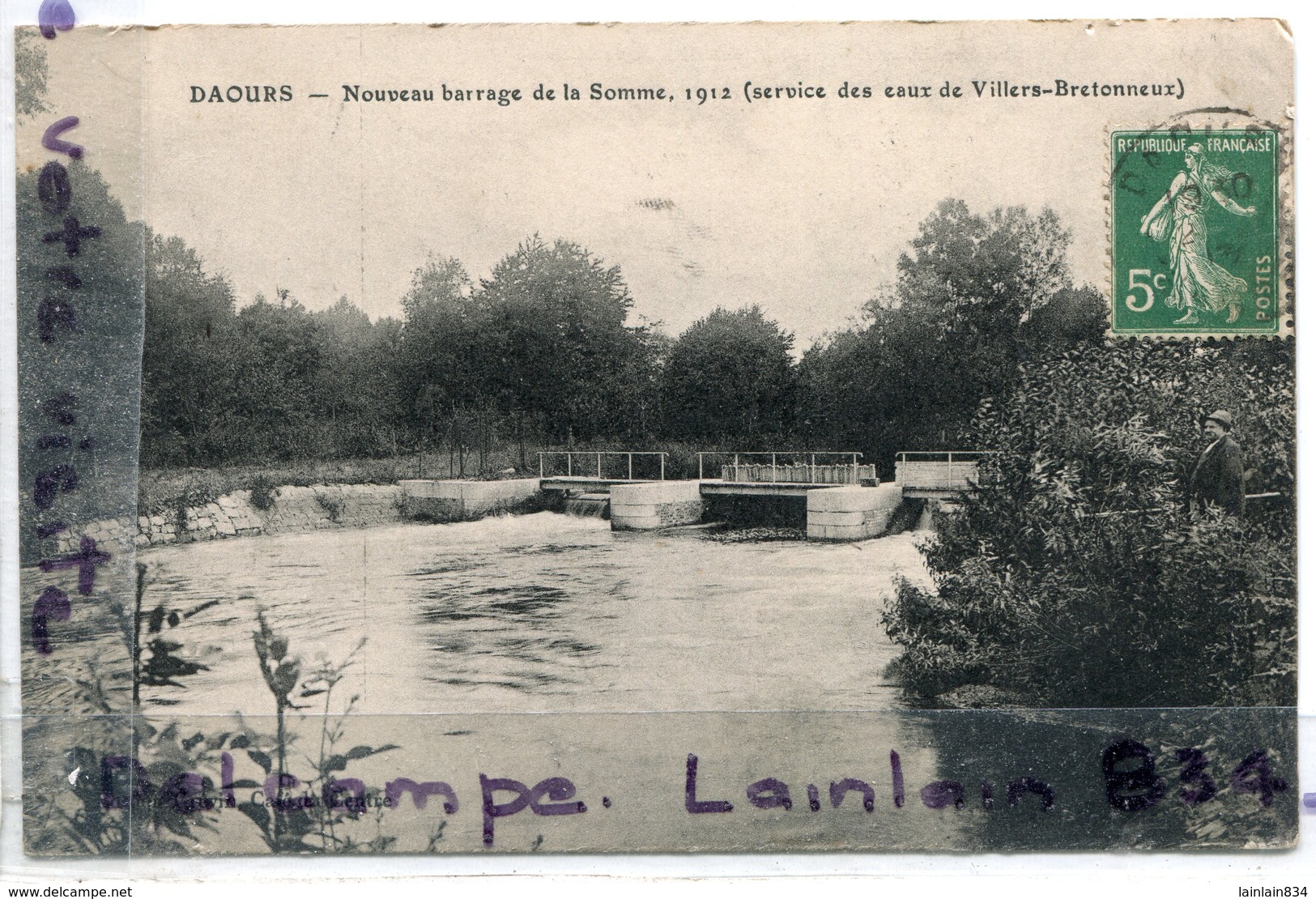 - DAOURS - (Somme ), Nouveau Barrage De La Somme, Service Des Eaux De Villers Bretonneux, écrite , BE, Scans. - Otros & Sin Clasificación