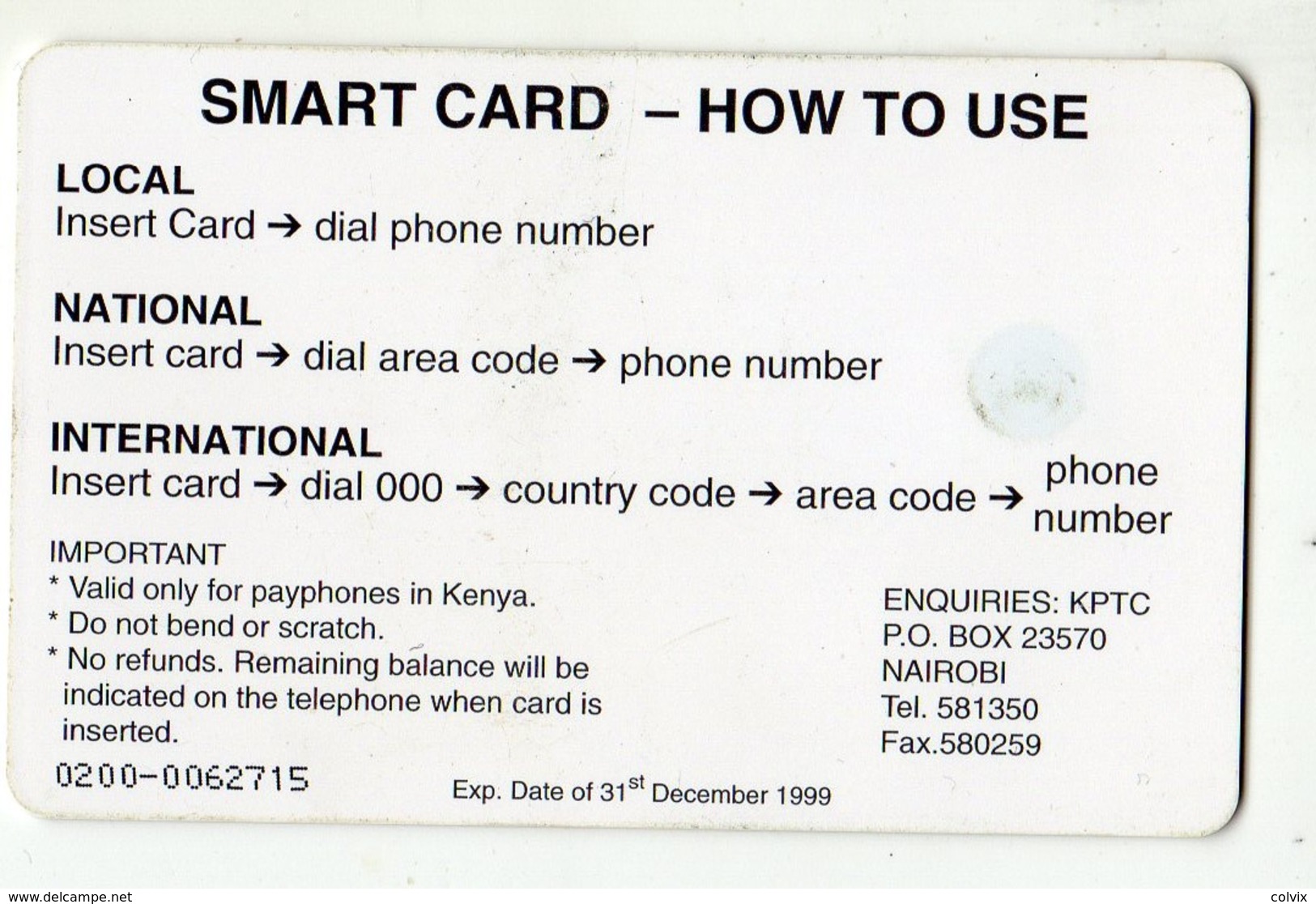 KENYA Ref MV Cards KEN-12 200U Grey Value  Date 31/12/1999 - Kenia