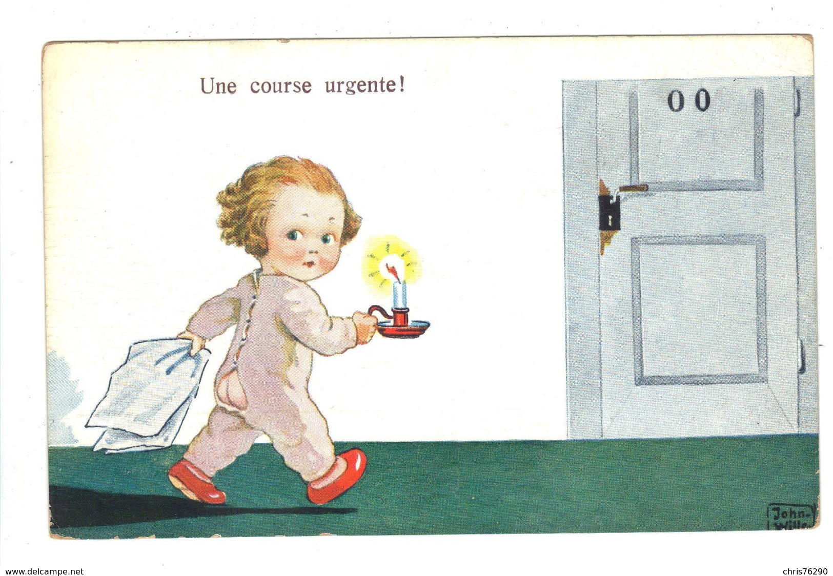 CPA Fantaisie Signée Illustrateur John WILLS Petite Fille En Pyjama Avec Bougie Course Urgente ! 1932 - Wills, John