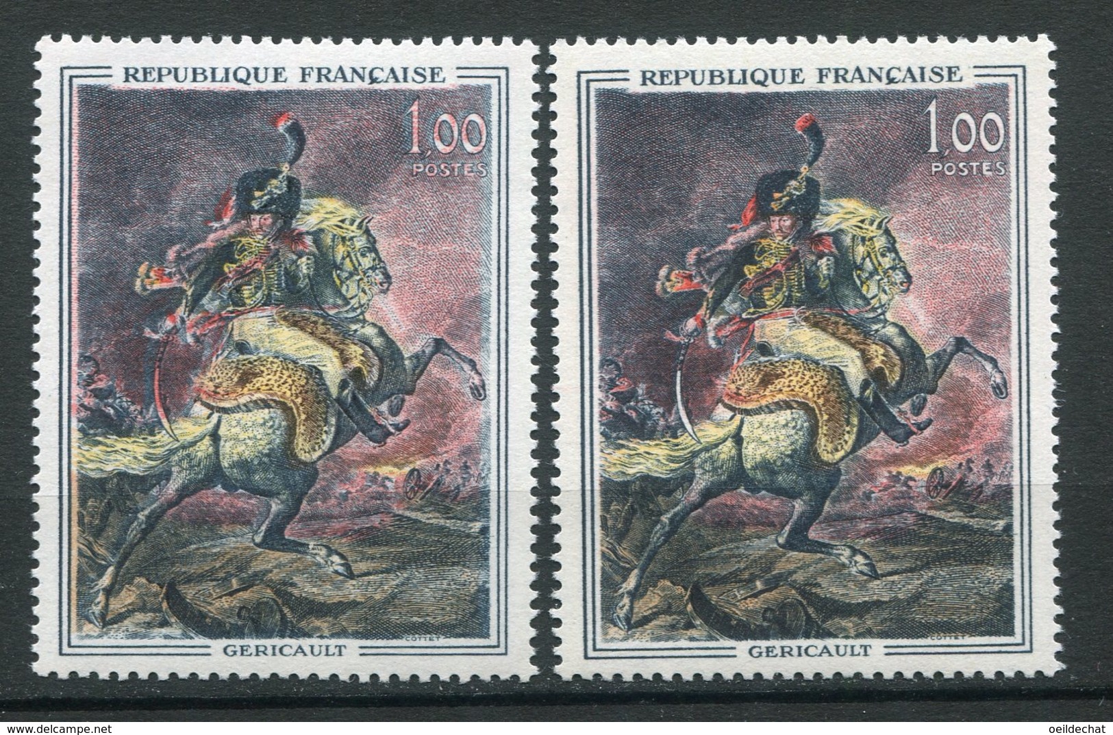 17671 FRANCE  N° 1365a ** 1F Géricault : Sabre Et Chiffre Rouge + Normal (non Fourni)     1963   TB - Neufs