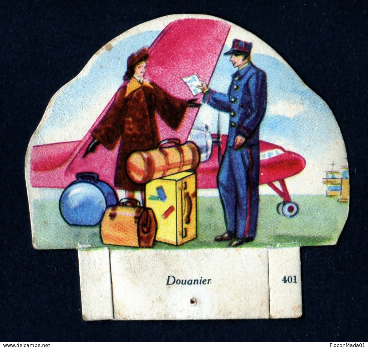 Découpis Publicité Vache Sérieuse Petit Grosjean Série La Vie Courante Aviation Douane Signé Ducré N°401 Années 1950 TB - Autres & Non Classés