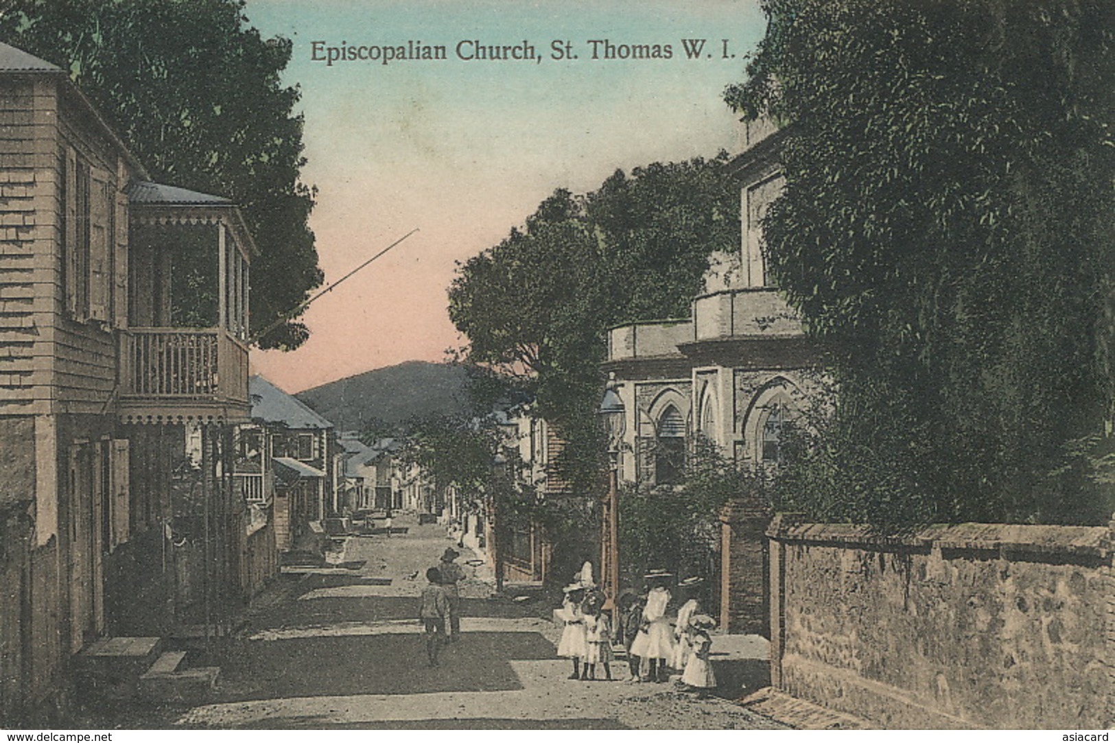 Danish West Indies St Thomas Episcopalian Church  Edit Fraas  Hand Colored - Virgin Islands, US