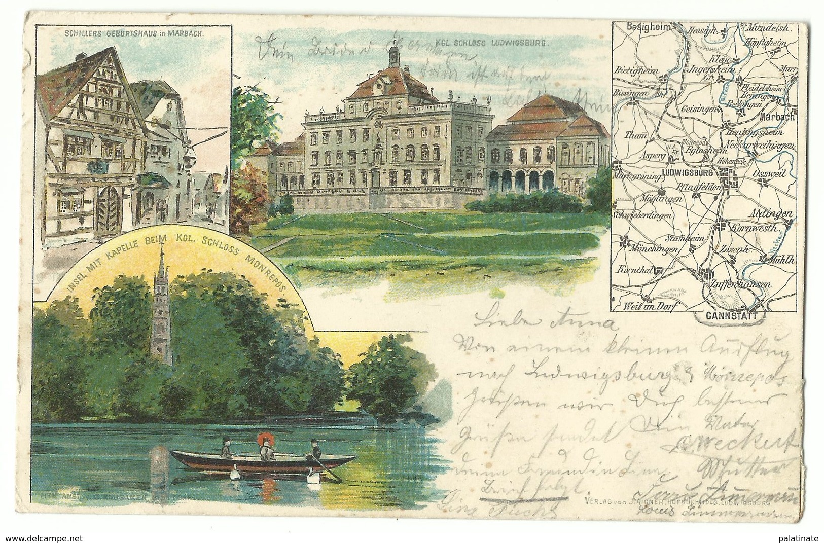 Marbach, Ludwigsburg & Monrepos Litho 1902 - Marbach