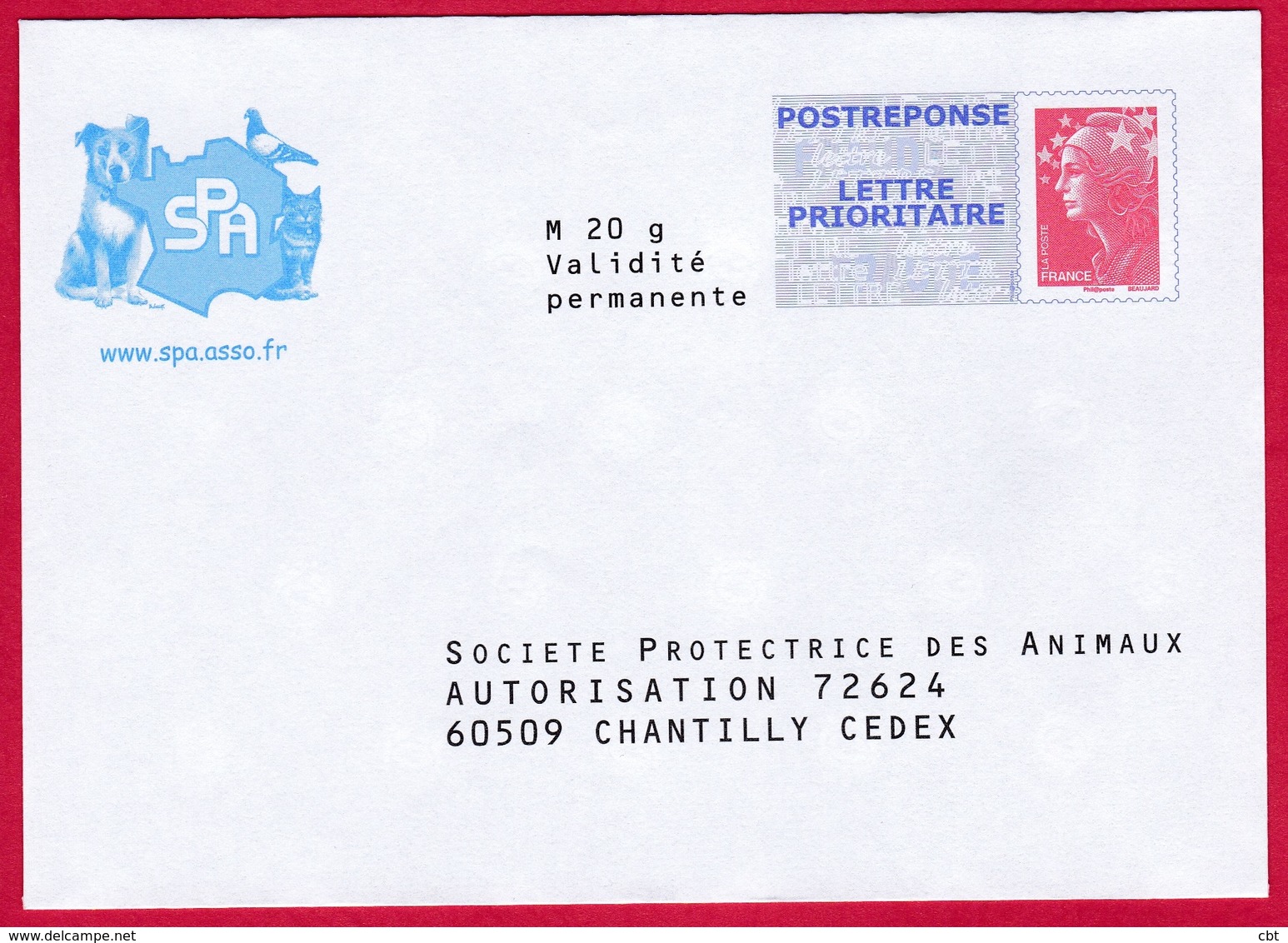 2768 PAP – Post Réponse Marianne De Beaujard – Société Protectrice Des Animaux – 12P172 ( 2768) - Prêts-à-poster:Answer/Beaujard