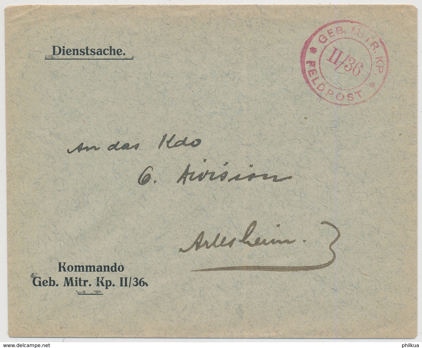 Feldpostbrief Mit Truppenstempel GEB. MITR. KP. II/36 (roter Stempel) - FELDPOST - Annullamenti