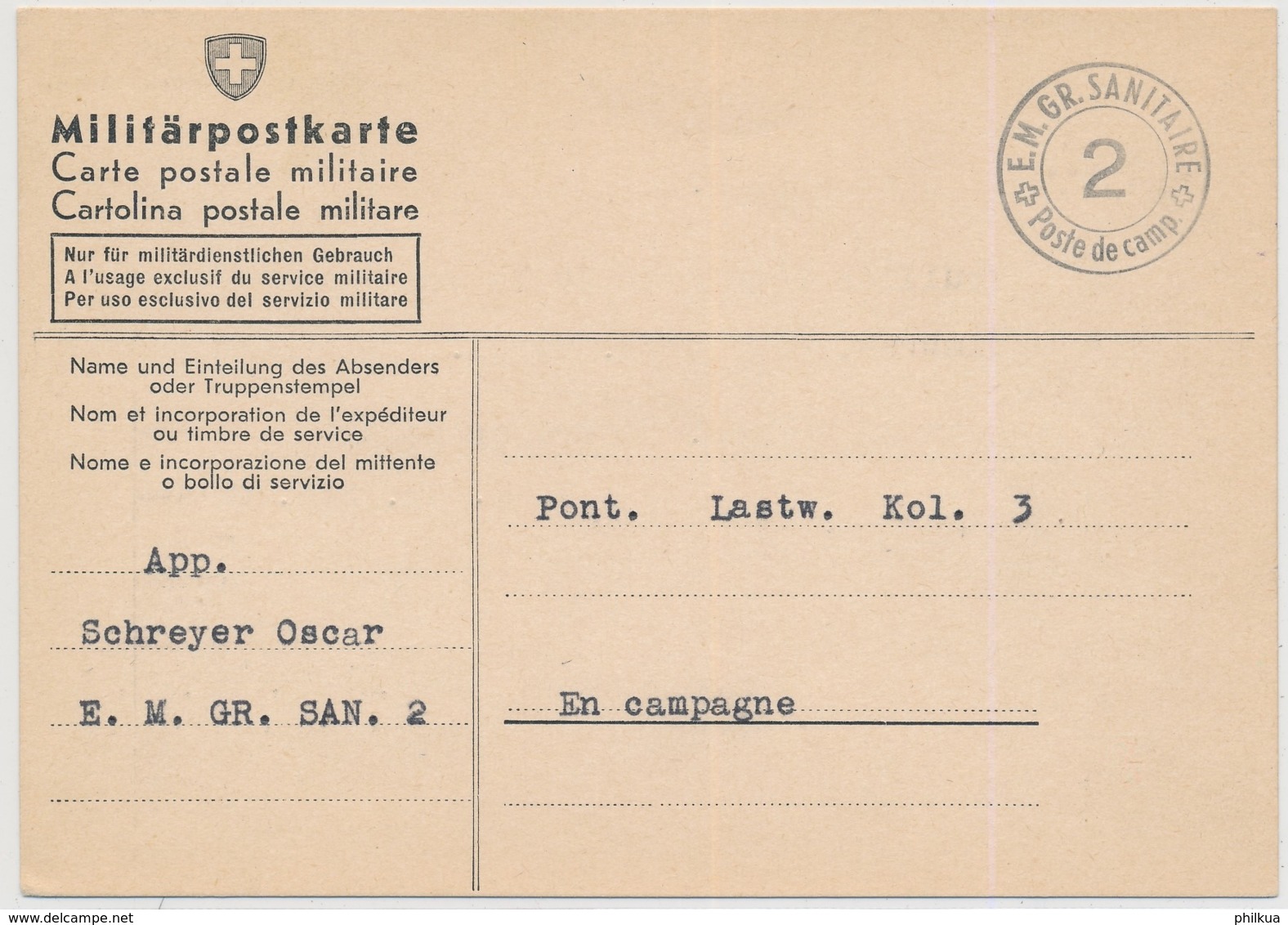 Feldpostkarte Mit Truppenstempel  E.M. GR. SANITAIRE 2 - POSTE DE CAMPAGNE - Annullamenti