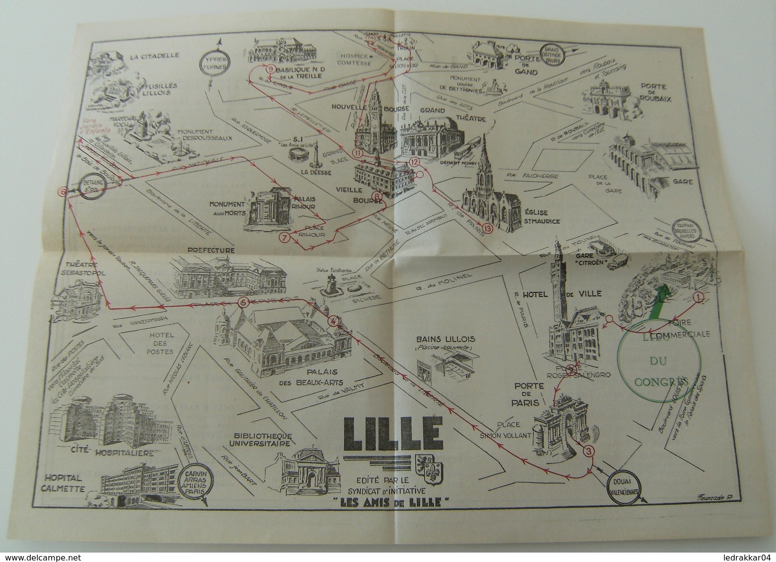 Enveloppe Plan Lille Syndicat D'initiative Les Amis De Lille Fourcade Vintage - Unclassified