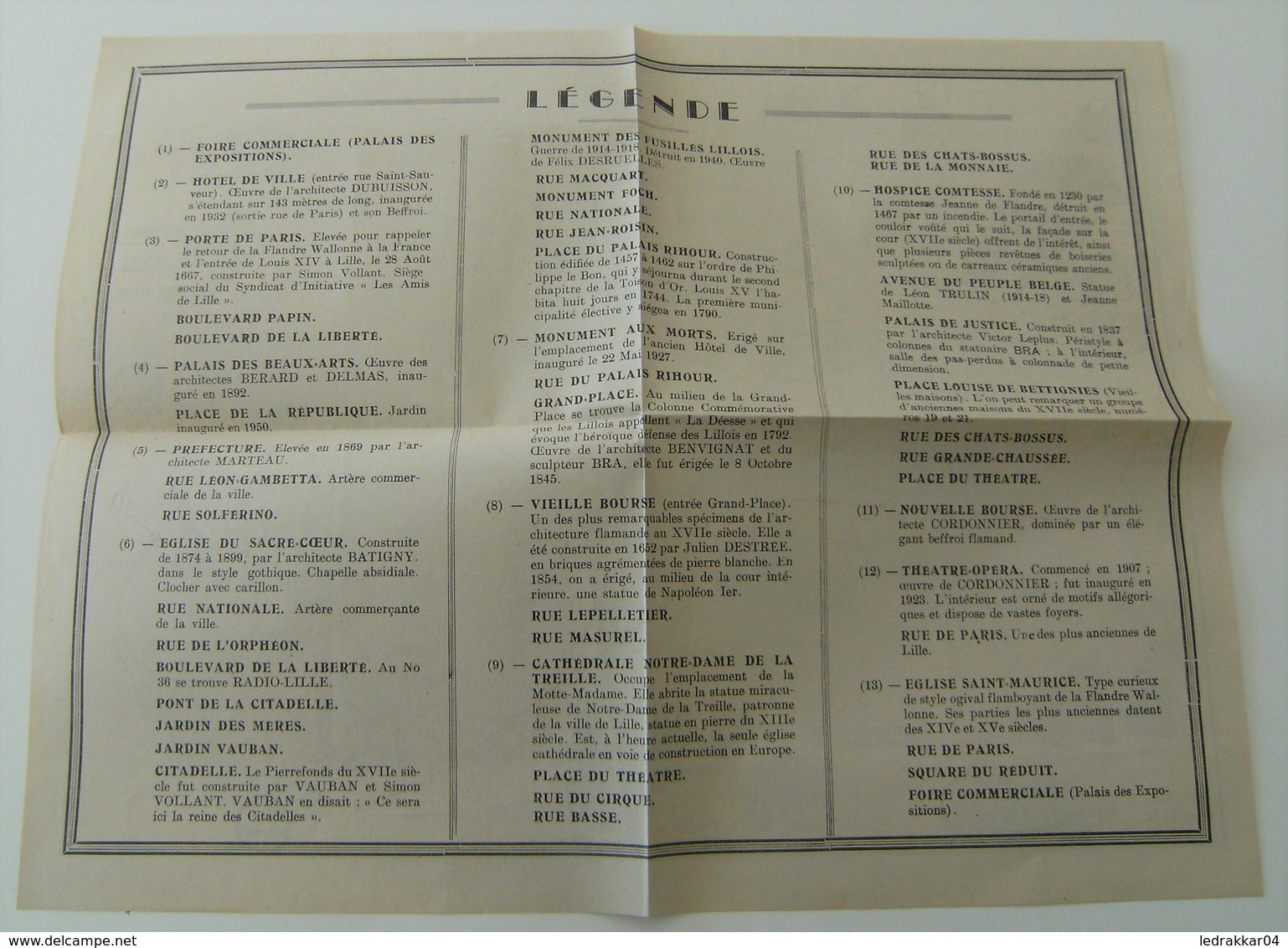 Enveloppe Plan Lille Syndicat D'initiative Les Amis De Lille Fourcade Vintage - Unclassified