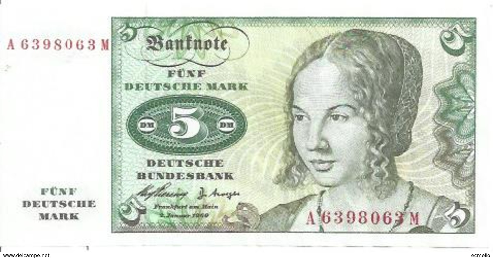 GERMANY FED. REP.  P18a 5 MARK 1960 VF - 5 Deutsche Mark