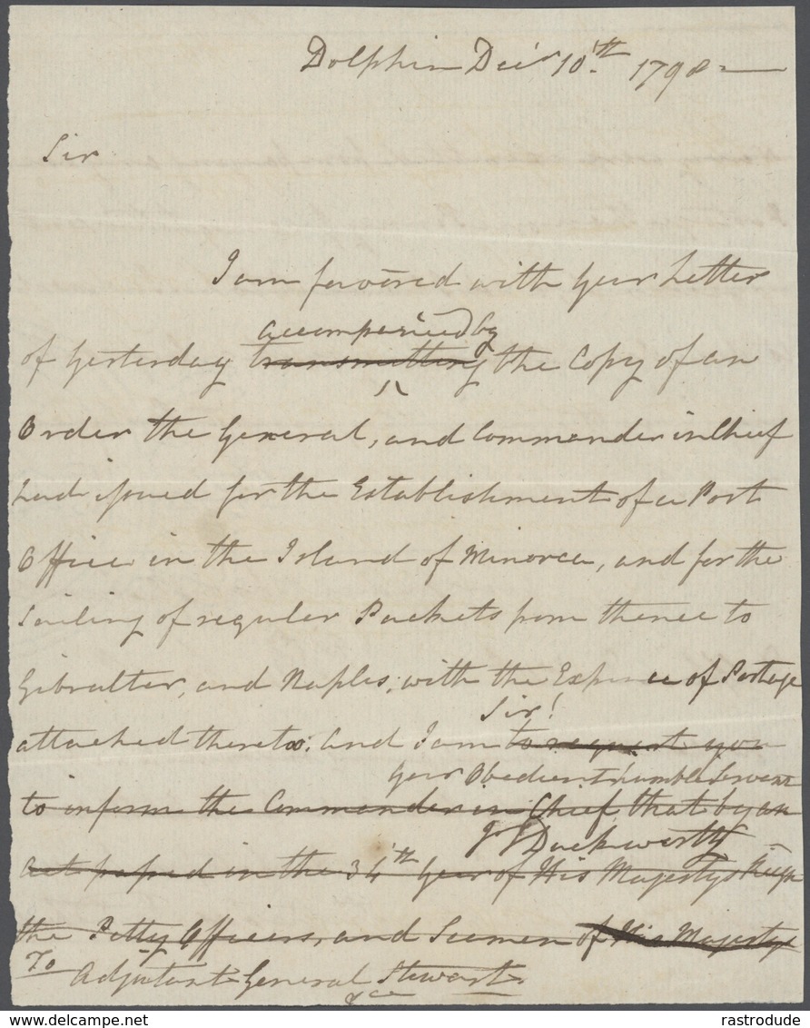 1798 MENORCA MINORCA MINORQUE BRIT. OCCUPATION - 2 Letter Contents OPENING OF A POST OFFICE IN MENORCA - VERY RARE - ...-1840 Préphilatélie