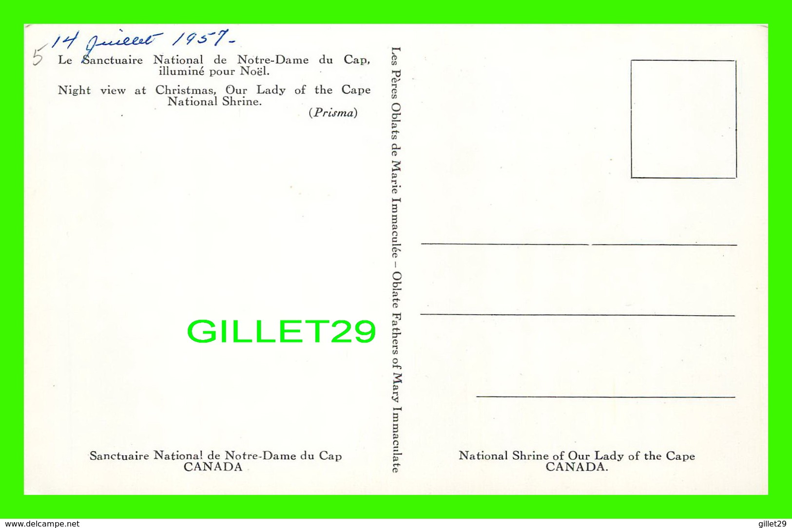 NOTRE DAME DU CAP, QUÉBEC - LE SANCTUAIRE NATIONAL ILLUMINÉ POUR NOEL 1957 - LES PÈRES OBLATS DE MARIE IMMACULÉE - - Trois-Rivières