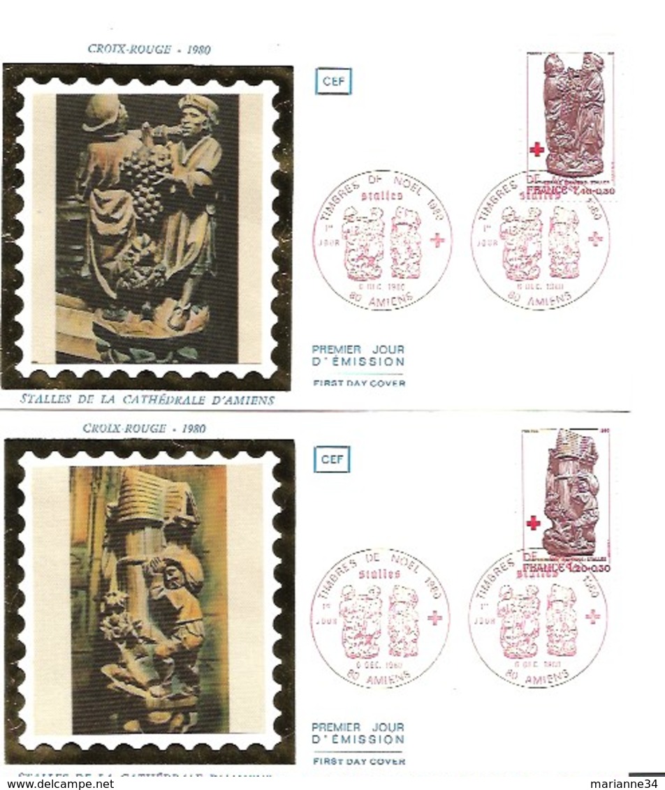 France-FDC-1980 - Yt  2116/2117 - Croix Rouge (2 Enveloppes) - 1980-1989